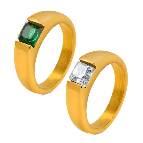Wholesale Stainless Steel Women Ring with Green Cz