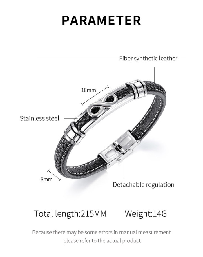 Wholesale Stainless Steel Men's Infinity Leather Knot Bracelet