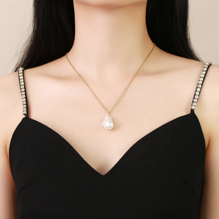 Wholesale Steel Baroque Pearl Pendant Necklace