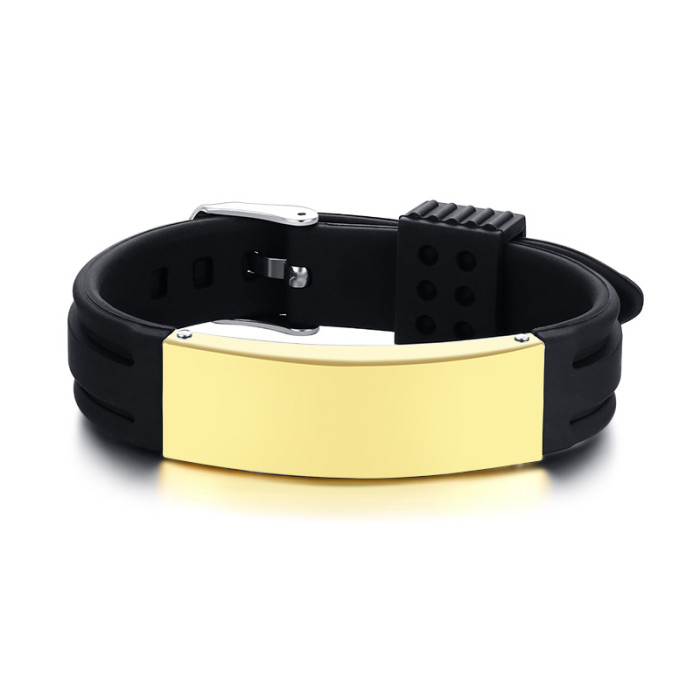 Wholesale Engraved Men's Rubber & Steel Sport ID Bracelet