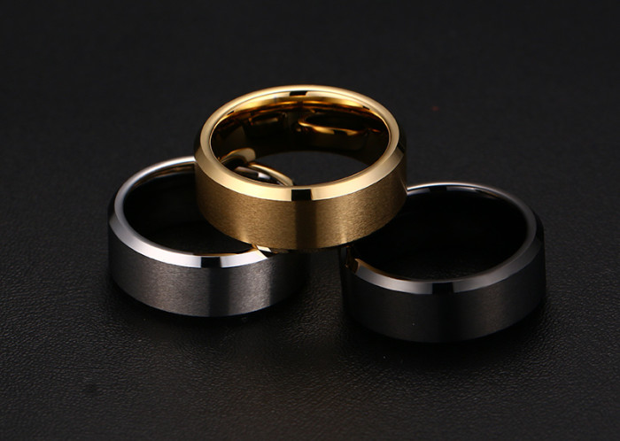 IP Black Matte Center High Polish Edge Tungsten Ring Blanks