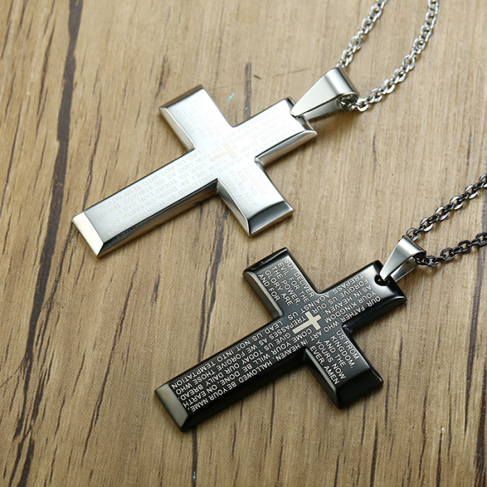 Wholesale Stainless Steel Cross Pendant With The Lord's Prayer
