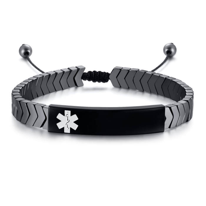 Wholesale Stainless Steel Black Gallstone Woven Medical Bracelet