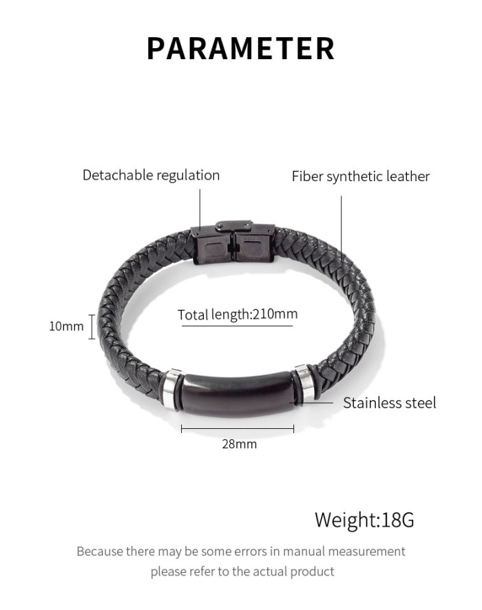 Wholesale Stainless Steel Personalized Men’s Braided Black Leather Bracelet