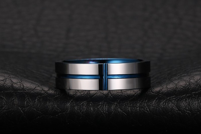Wholesale Blue Cross High Polished Tungsten Rings