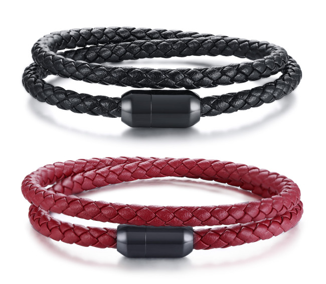 Wholesale Stainless Steel Handmade Braided Leather Bracelet