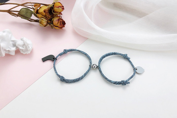 Wholesale Rope Bracelet with Stainless Steel Matching Heart