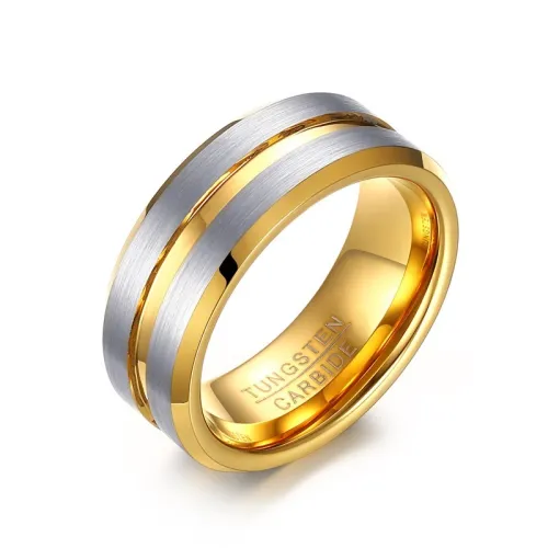 IP Gold Tungsten Ring with Groove for Her Wholesale