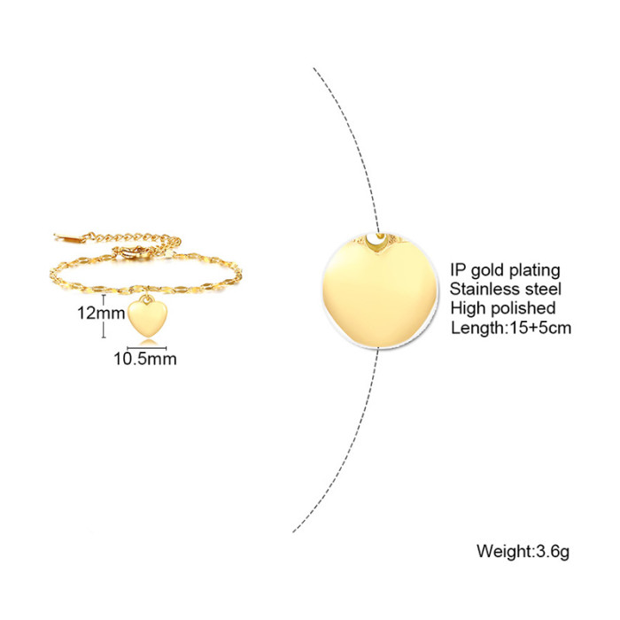 Wholesale Stainless Steel Women Heart Pendant Exquisite Bracelet