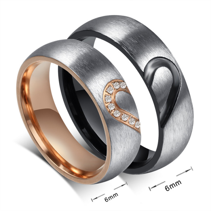 Stainless Steel Brushed Center Heart Match wedding ring sets