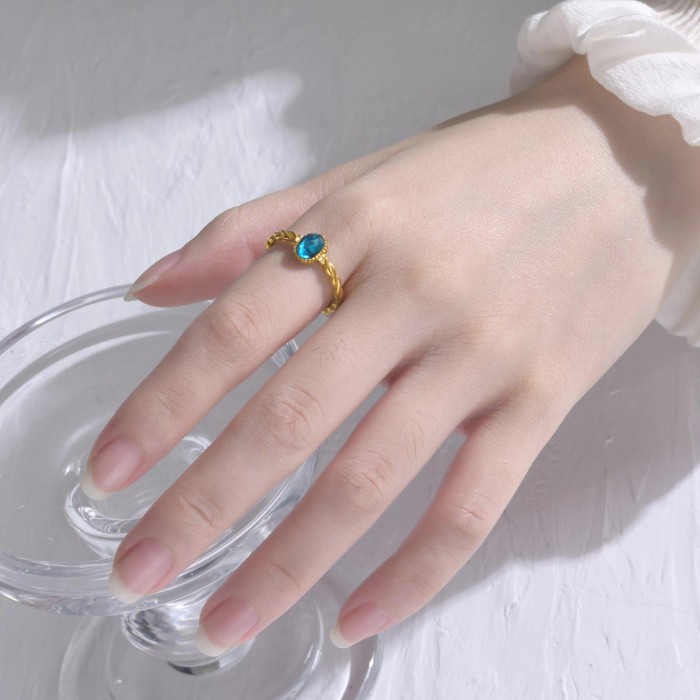 Wholesale Stainless Steel Blue Zirconia Open Ring
