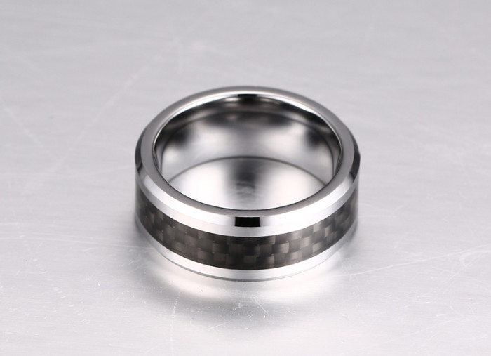 Mens Tungsten Black Carbon Fiber Inlay Wedding Ring