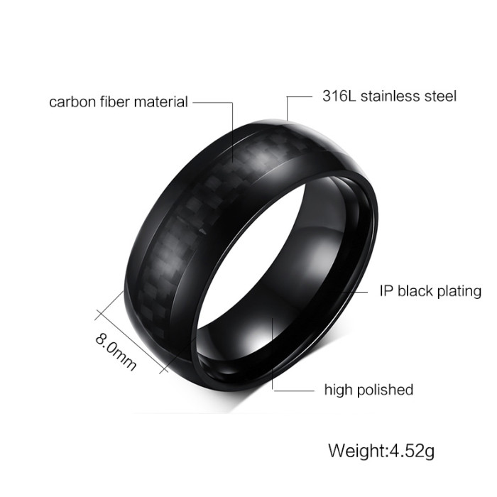8mm Black Carbin Fiber Stainless Steel Ring for Amazon Sale