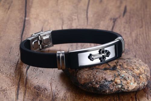 Stainless Steel Cross Black Silicone Bracelet Maker