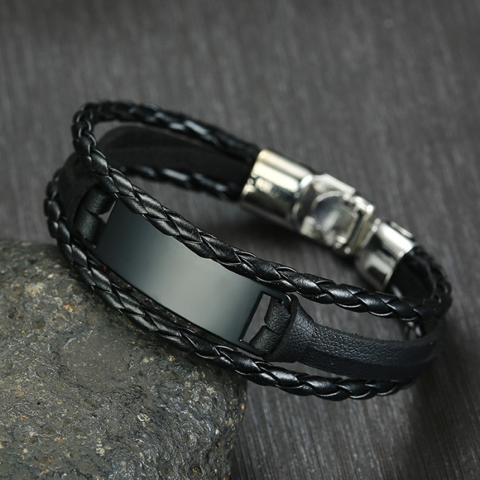 Wholesale Personalized Leather Alloy ID Bracelets