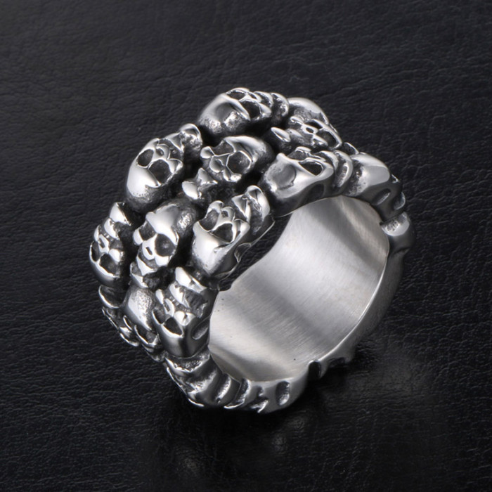 Wholesale Stainless Steel Multiple Skulls Ring with (Available in Sizes 7 to 12)