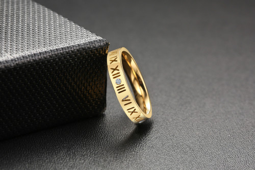 Wholesale Stainless Steel Roman Numeral and Cubic Zirconia Wedding Bands