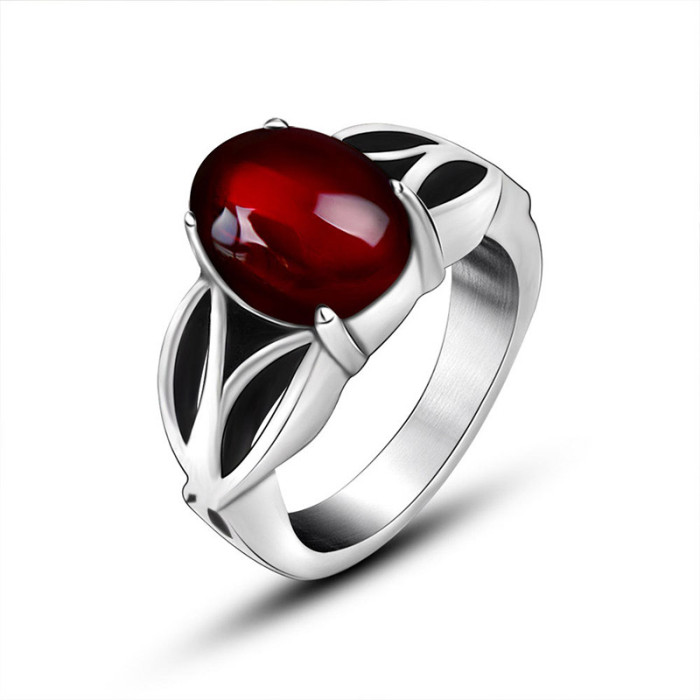 Wholesale Top Quality Biker Ring Cool Polishing 316L Stainless Steel Black Stone Ring
