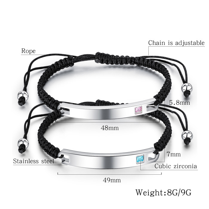 Wholesale Stainless Steel Custom Engraving Zircon Promise Couples Bracelet