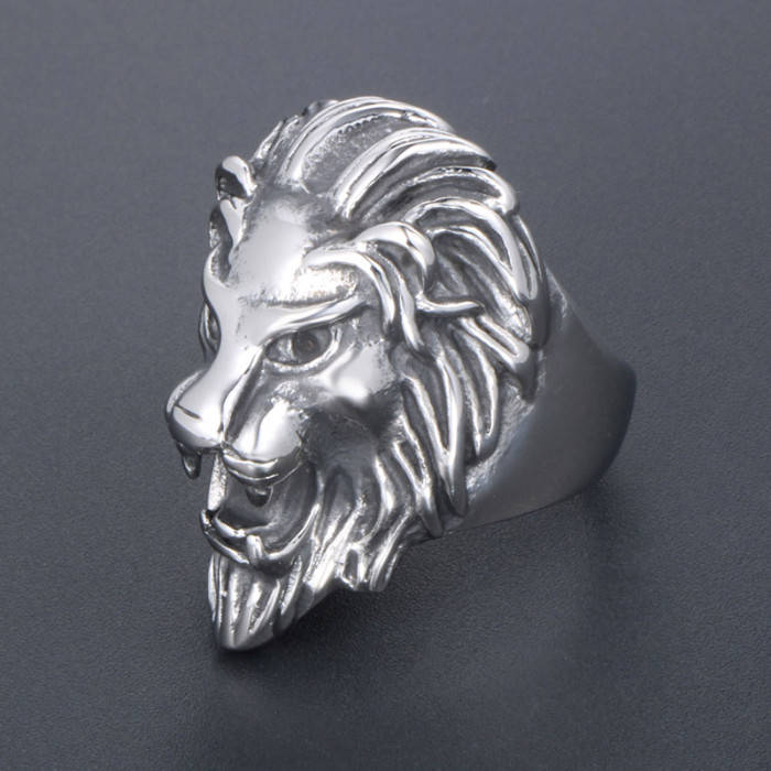Wholesale Stainless Steel Lion Head Biker Rings