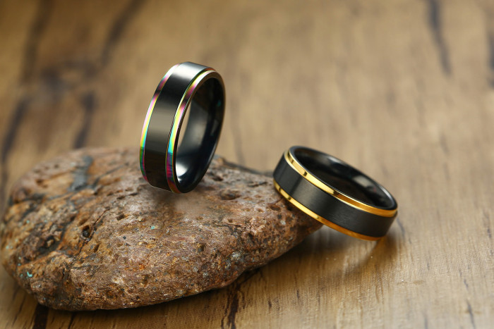 Wholesale Stainless Steel A 6mm Black Mens Ring