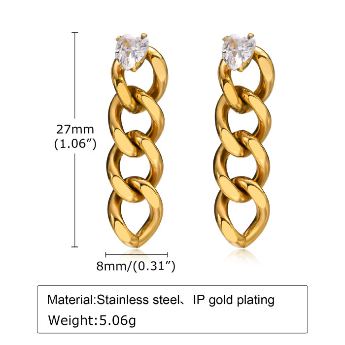 Wholesale Stainless Steel Zirconia Chain Earrings