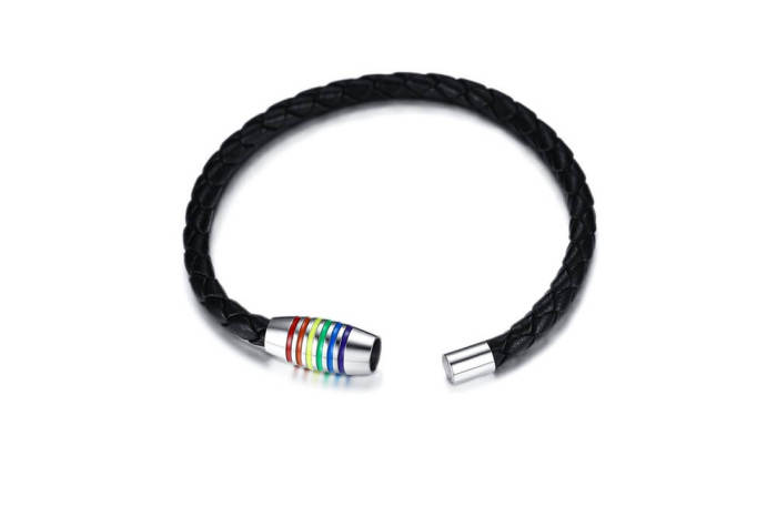 Wholesale Stainless Steel LGBT Leather Bracelet