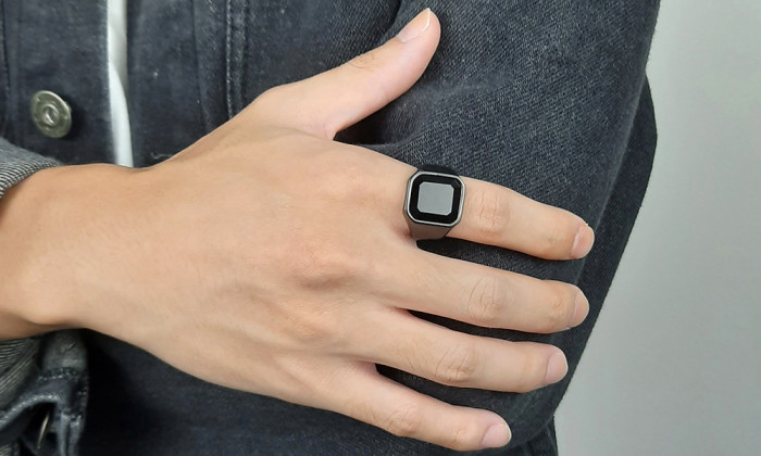 Wholesale Black Agate Stainless Steel Ring