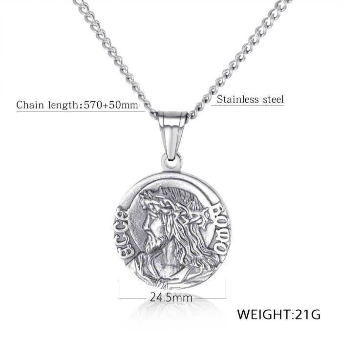 Wholesale Stainless Steel Jesus Coin Pendant Religious Jewelry