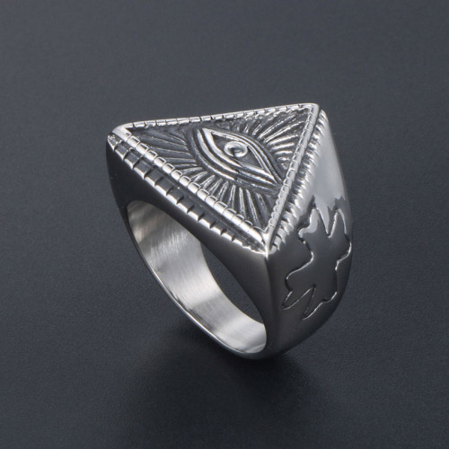Wholesale Stainless Steel Evil Eye Side Cross Ring
