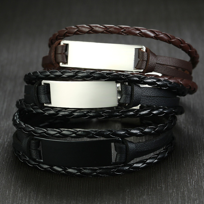 Wholesale Personalized Leather Alloy ID Bracelets