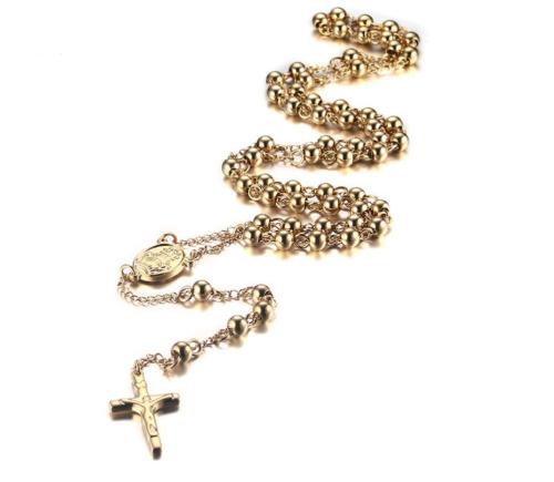 Wholesale Stainless Steel Gold Plated Rosary Necklace