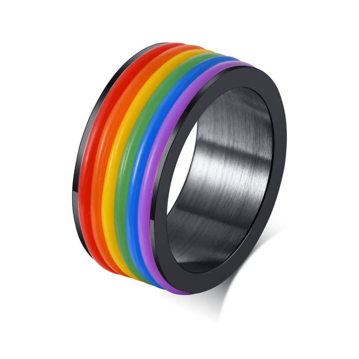 Stainless Steel Classic Rubber Rainbow Gay Rings