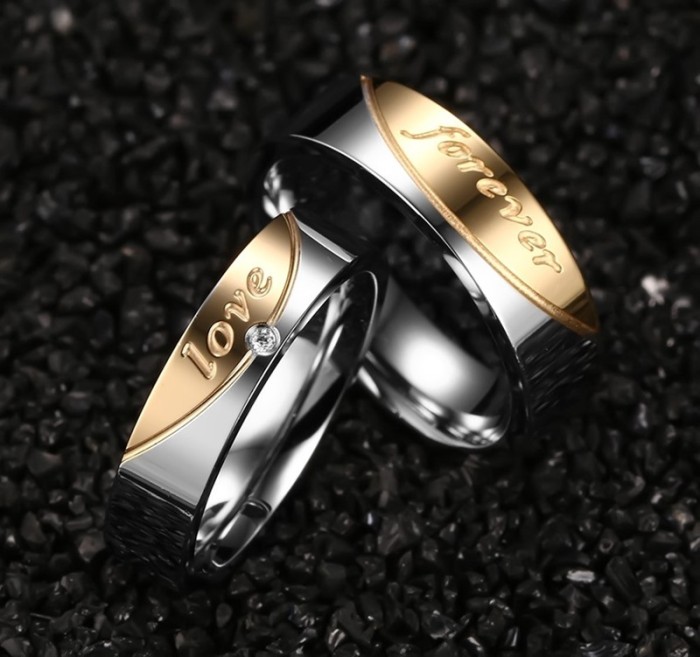 Stainless Steel Gold Forever love Band Wedding Ring for Him