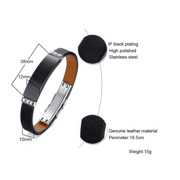 Wholesale Personalize Engraved Leather Bracelet for Men