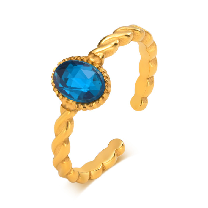 Wholesale Stainless Steel Blue Zirconia Open Ring