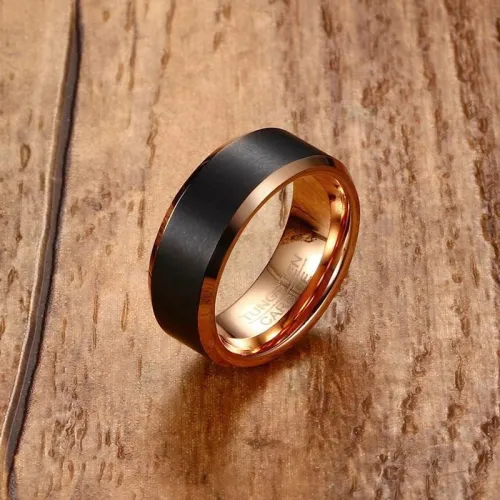 Wholesale Rose Gold and Black Tungsten Wedding Bands