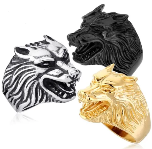 Wholesale Stainless Steel Wolf Head Biker Ring Jewelry