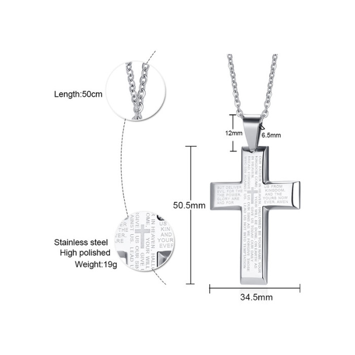 Wholesale Stainless Steel Cross Pendant With The Lord's Prayer