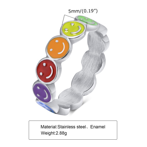 Wholesale Stainless Steel Rainbow Smile Face Ring