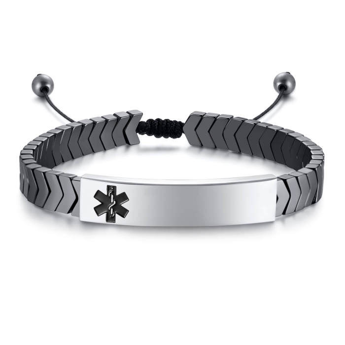 Wholesale Stainless Steel Black Gallstone Woven Medical Bracelet