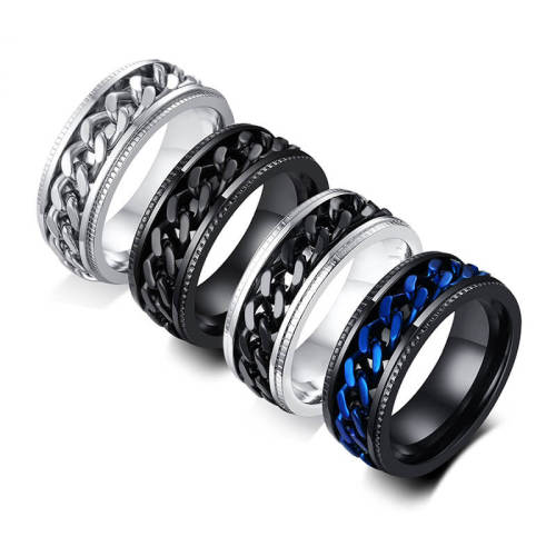 Wholesale Stainless Steel Black and Blue Mens Spinner Rings