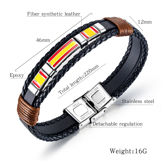 Whosale Unisex Leather Braided Bracelet with Steel Clasp and Charm