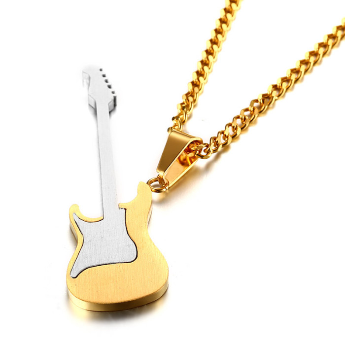 Stainless Steel Gold Plated Guitar Pendant Necklace Wholesale