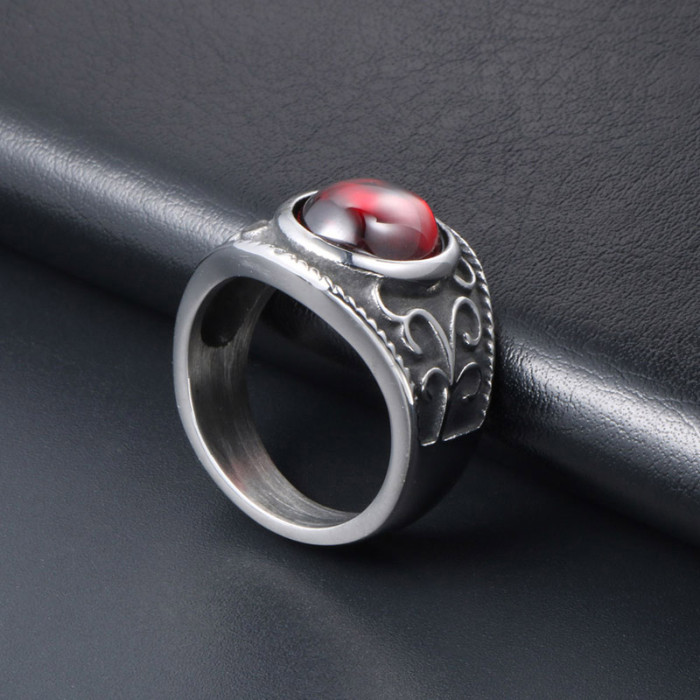 Wholesale Stainless Steel Garnet CZ Vintage Biker Ring