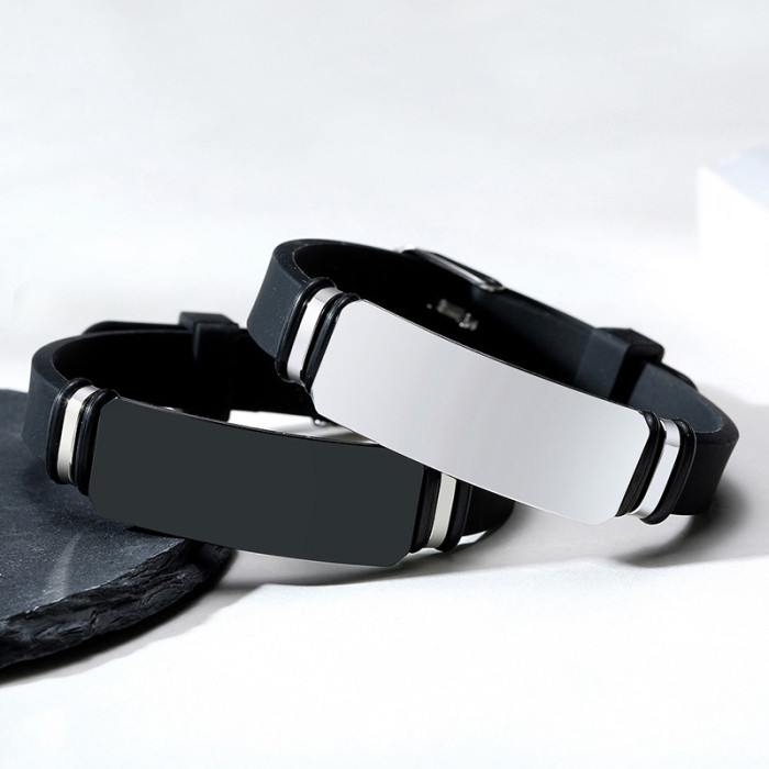 Wholesale Stainless Steel Men Custom Black ID Silicone Bracelets