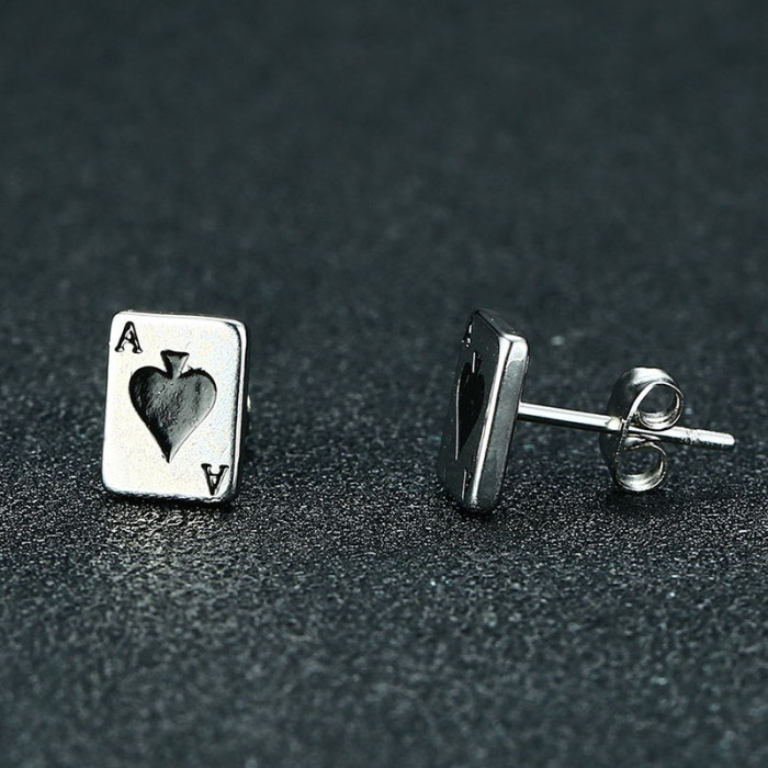 Wholesale Stainless Steel Womens Ace of Spades Stud Earrings