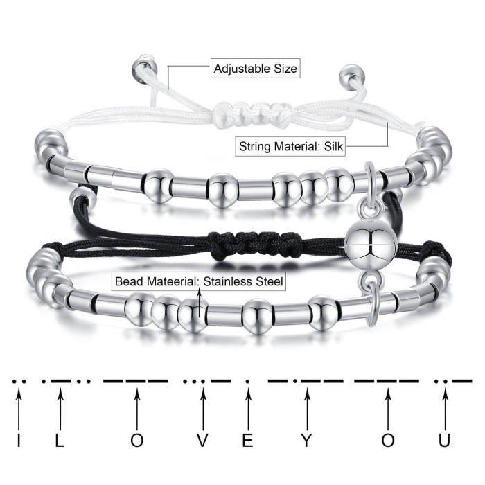 Wholesale Stainless Steel Morse Code Couple Bracelet