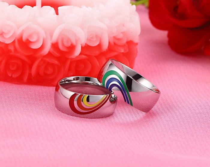 Wholesale Ranibow Couple Stainless Steel Colored Gay Wedding Rings