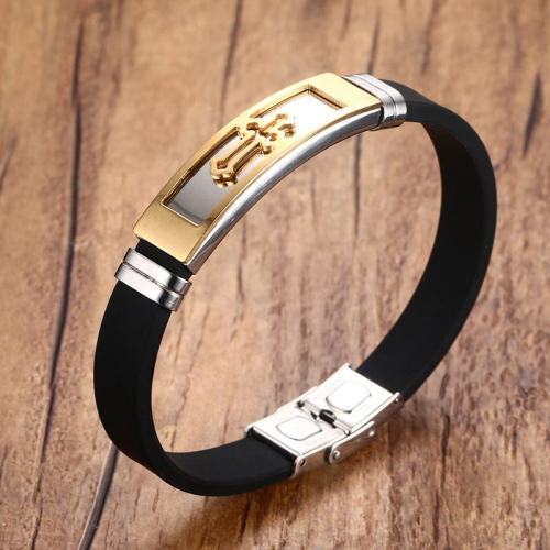 Wholesale Cheap Gold IP Stainless Steel Cross Silicone Bracelets